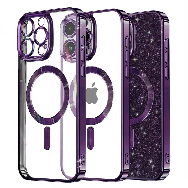 Husa MagSafe pentru Apple iPhone 16 Pro, Techsuit, Luxury Glitter, Mov Inchis