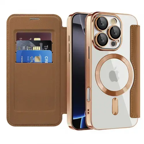 Husa MagSafe pentru Apple iPhone 16 Pro, Techsuit, SmartMag Book, Maro
