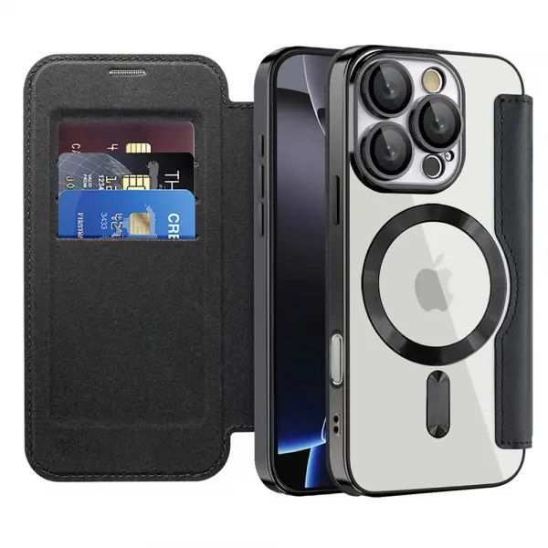 Husa MagSafe pentru Apple iPhone 16 Pro, Techsuit, SmartMag Book, Neagra