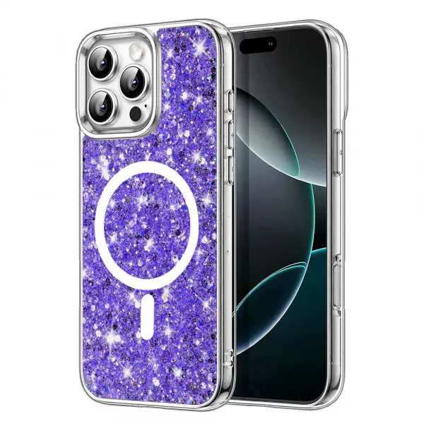 Husa MagSafe pentru Apple iPhone 16 Pro, Techsuit, Sparkly Glitter, Mov