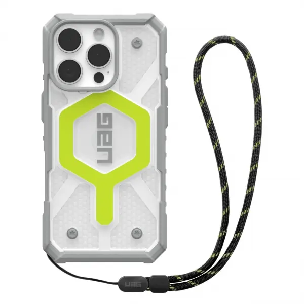 Husa MagSafe pentru Apple iPhone 16 Pro, Urban Armor Gear, Pathfinder Clear with Lanyard, Verde