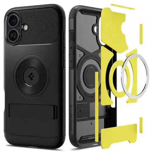Husa MagSafe pentru Apple iPhone 16, Spigen, Slim Armor, Neagra