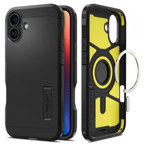 Husa MagSafe pentru Apple iPhone 16, Spigen, Tough Armor, Neagra