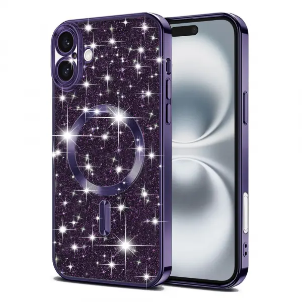 Husa MagSafe pentru Apple iPhone 16, Techsuit, Luxury Glitter, Mov Inchis