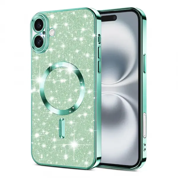 Husa MagSafe pentru Apple iPhone 16, Techsuit, Luxury Glitter, Verde Deschis