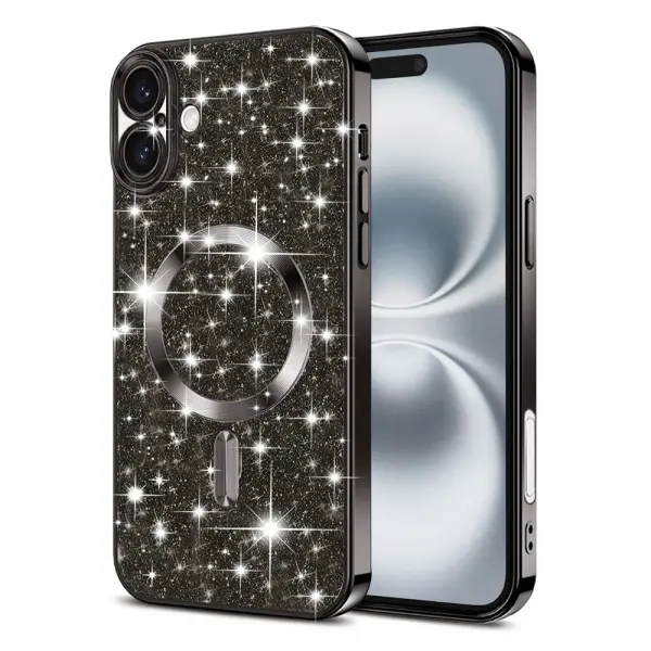 Husa MagSafe pentru Apple iPhone 16, Techsuit, Luxury Glitter, Neagra