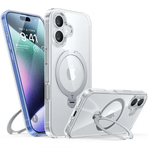 Husa MagSafe pentru Apple iPhone 16, Torras, Ostand Spin, Transparenta