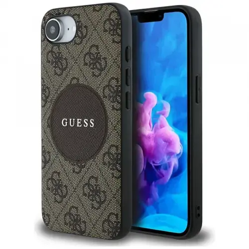 Husa MagSafe pentru Apple iPhone 16e, Guess, 4G Circle Classic Logo, Maro