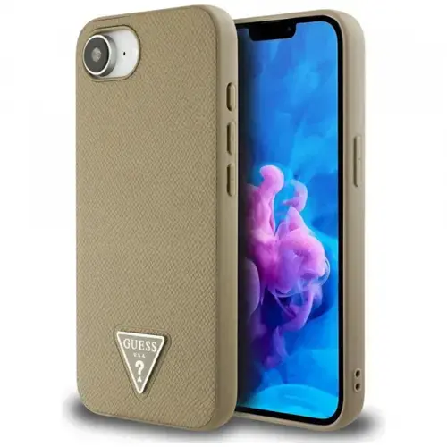 Husa MagSafe pentru Apple iPhone 16e, Guess, Grained Triangle Logo, Maro