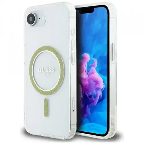 Husa MagSafe pentru Apple iPhone 16e, Guess, IML Glitter Circle, Transparenta