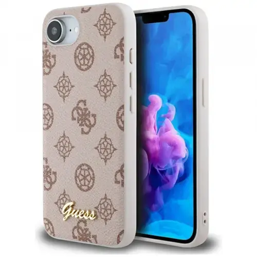 Husa MagSafe pentru Apple iPhone 16e, Guess, Peony Script, Maro