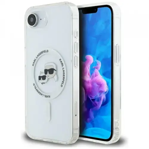Husa MagSafe pentru Apple iPhone 16e, Karl Lagerfeld, IML Metal Karl & Choupette's Heads, Alba