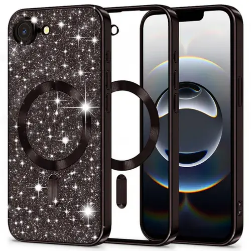 Husa MagSafe pentru Apple iPhone 16e, Techsuit, Luxury Glitter, Neagra