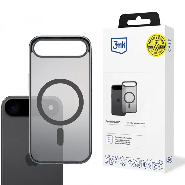 Husa MagSafe pentru Apple iPhone 17 Air, 3MK, Frosty MagCase, Neagra