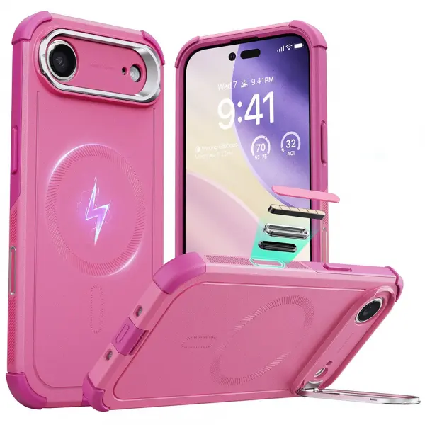 Husa MagSafe pentru Apple iPhone 17 Air, ESR, Cyber Armor Kickstand, Roz