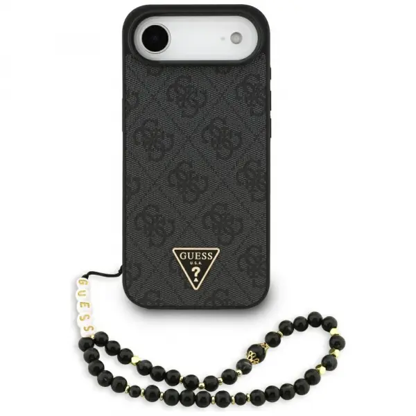 Husa MagSafe pentru Apple iPhone 17 Air, Guess, 4G Triangle Logo with Cord Strap, Neagra