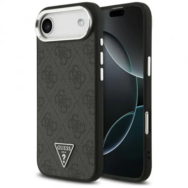 Husa MagSafe pentru Apple iPhone 17 Air, Guess, 4G Triangle Logo, Neagra Argintie