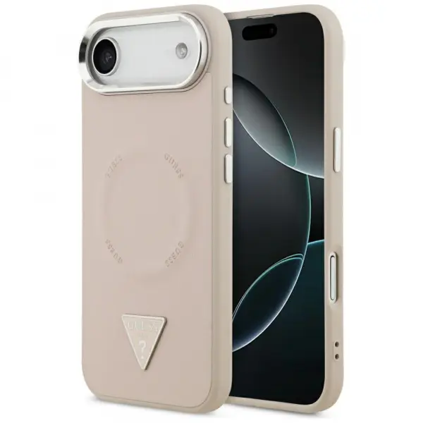Husa MagSafe pentru Apple iPhone 17 Air, Guess, Triangle Logo, Roz Argintie
