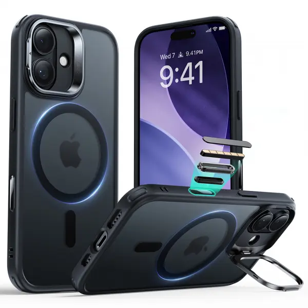 Husa MagSafe pentru Apple iPhone 17, ESR, Classic Hybrid Kickstand, Neagra Satinata