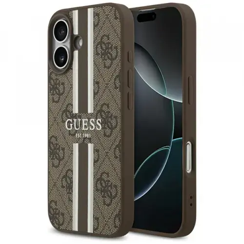 Husa MagSafe pentru Apple iPhone 17, Guess, 4G Printed Stripes (Maro)