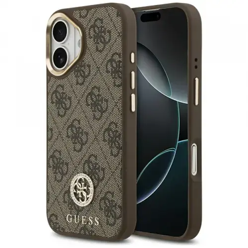 Husa MagSafe pentru Apple iPhone 17, Guess, 4G Strass Logo, Maro