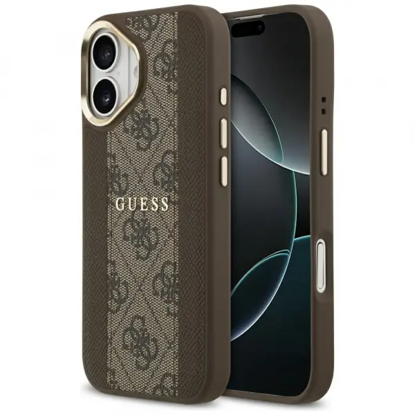 Husa MagSafe pentru Apple iPhone 17, Guess, 4G Stripe, Maro