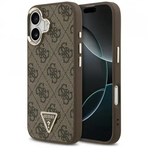 Husa MagSafe pentru Apple iPhone 17, Guess, 4G Triangle Logo, Maro Aurie