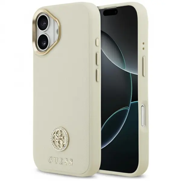 Husa MagSafe pentru Apple iPhone 17, Guess, Grained Strass Logo, Bej