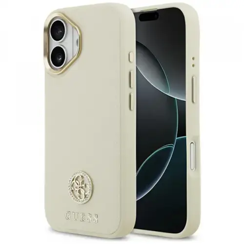 Husa MagSafe pentru Apple iPhone 17, Guess, Grained Strass Logo, Bej