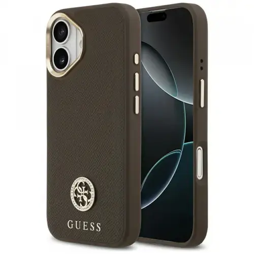 Husa MagSafe pentru Apple iPhone 17, Guess, Grained Strass Logo, Maro