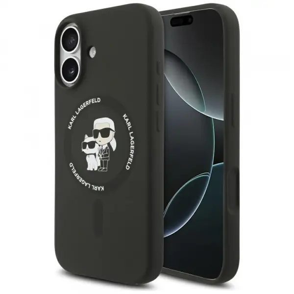 Husa MagSafe pentru Apple iPhone 17, Karl Lagerfeld, Ring Karl & Choupette, Neagra
