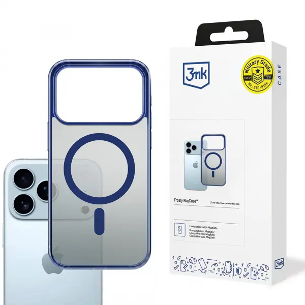 Husa MagSafe pentru Apple iPhone 17 Pro, 3MK, Frosty MagCase, Bleu