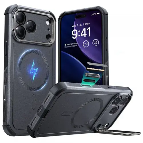 Husa MagSafe pentru Apple iPhone 17 Pro, ESR, Cyber Armor Kickstand, Gri