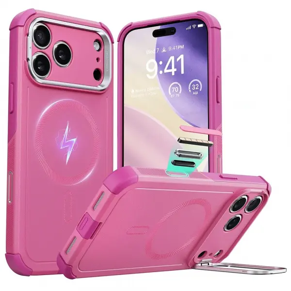Husa MagSafe pentru Apple iPhone 17 Pro, ESR, Cyber Armor Kickstand, Roz