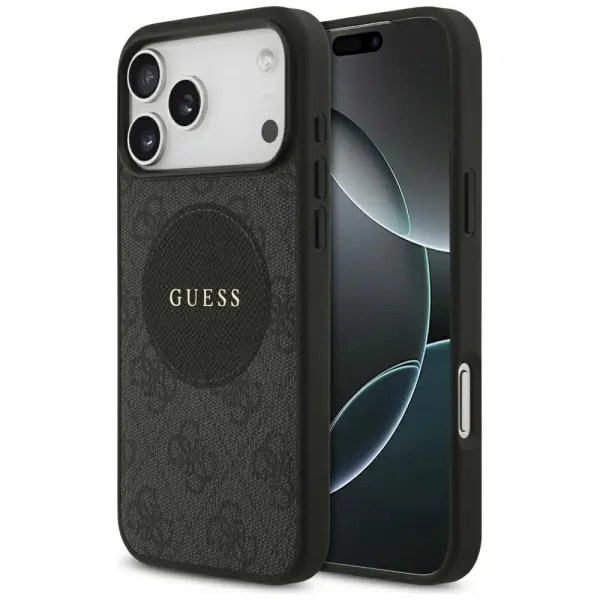 Husa MagSafe pentru Apple iPhone 17 Pro, Guess, 4G Circle Classic Logo, Neagra