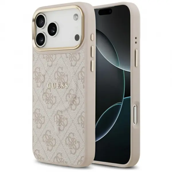 Husa MagSafe pentru Apple iPhone 17 Pro, Guess, 4G Classic, Roz