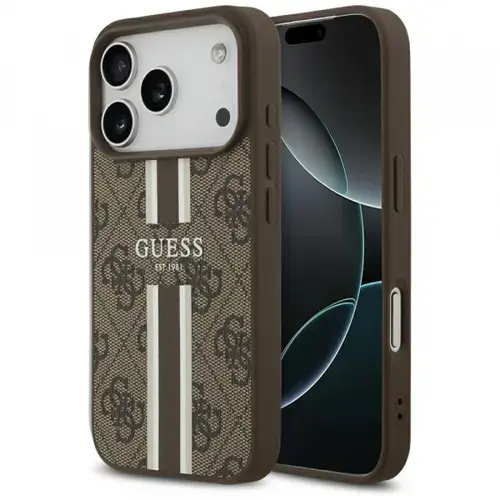 Husa MagSafe pentru Apple iPhone 17 Pro Guess 4G Printed Stripes (Maro)