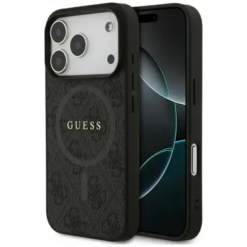 Husa MagSafe pentru Apple iPhone 17 Pro, Guess, 4G Ring Classic Logo, Neagra