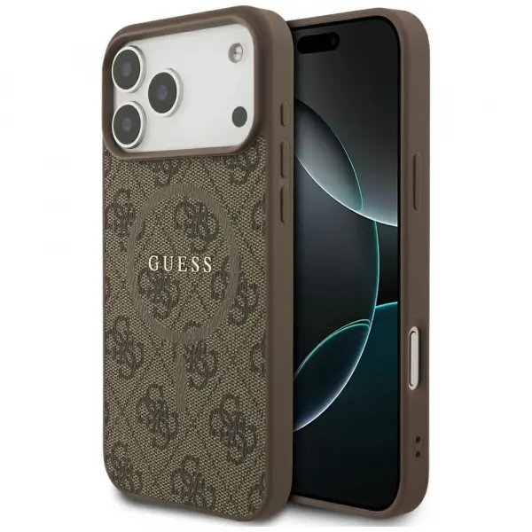 Husa MagSafe pentru Apple iPhone 17 Pro, Guess, 4G Ring Classic Logo, Maro