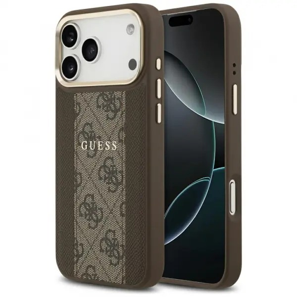 Husa MagSafe pentru Apple iPhone 17 Pro, Guess, 4G Stripe, Maro