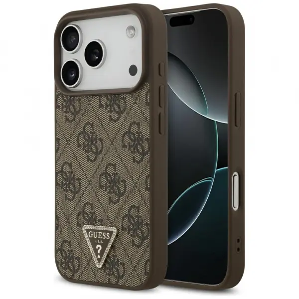 Husa MagSafe pentru Apple iPhone 17 Pro, Guess, 4G Triangle Strass, Maro