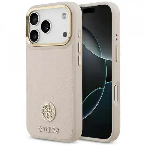Husa MagSafe pentru Apple iPhone 17 Pro, Guess, Grained Strass Logo (Roz)