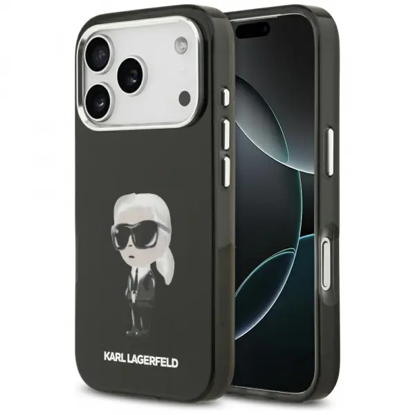 Husa MagSafe pentru Apple iPhone 17 Pro, Karl Lagerfeld, IML Aquarelle Karl Ikonik, Neagra