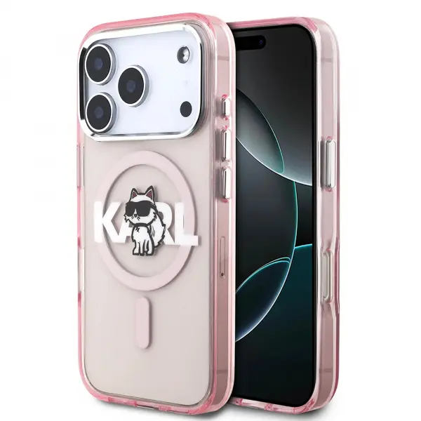 Husa MagSafe pentru Apple iPhone 17 Pro, Karl Lagerfeld, IML Sketch Logo Choupette, Roz