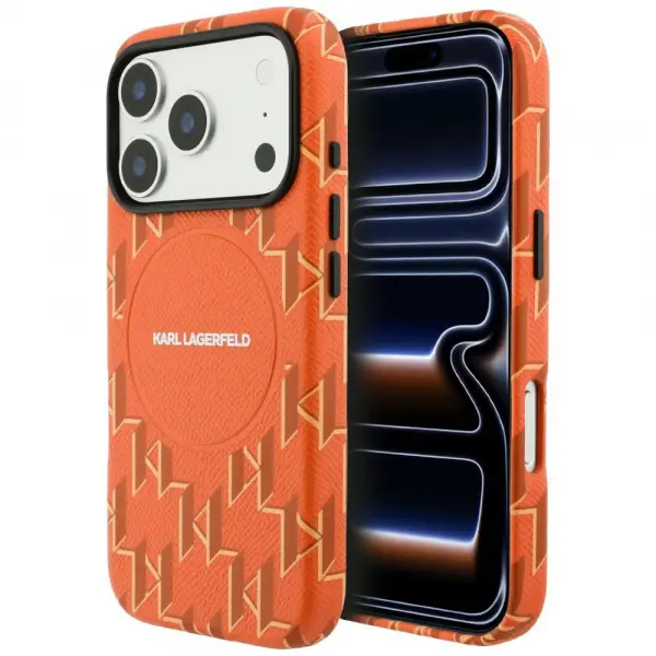 Husa MagSafe pentru Apple iPhone 17 Pro, Karl Lagerfeld, KL Monogram Logo, Portocalie