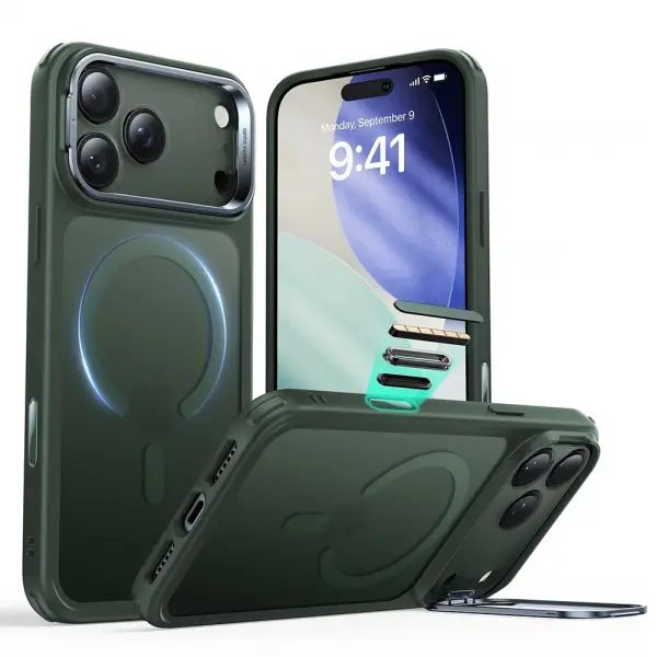 Husa MagSafe pentru Apple iPhone 17 Pro Max, ESR, Classic Hybrid Kickstand, Verde Satinata