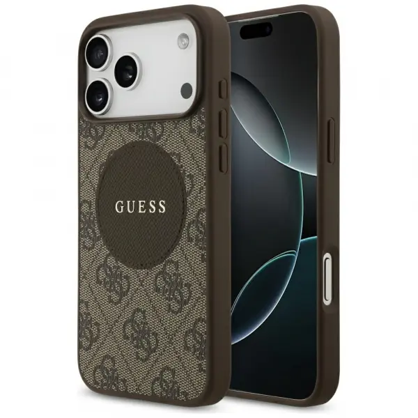 Husa MagSafe pentru Apple iPhone 17 Pro Max, Guess, 4G Circle Classic Logo, Maro