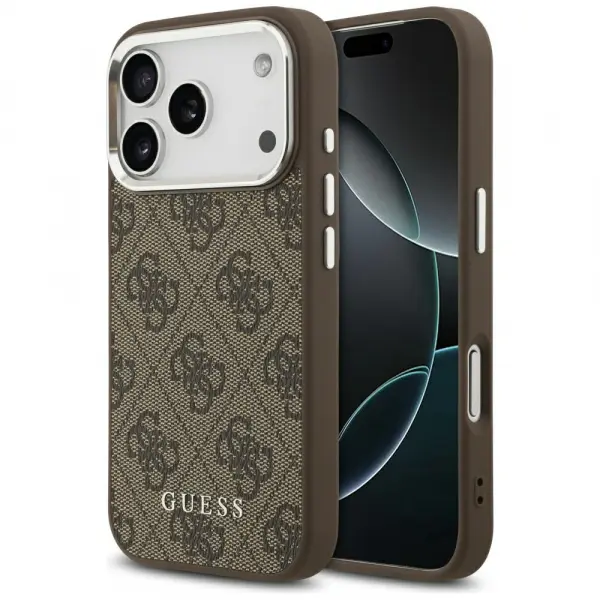Husa MagSafe pentru Apple iPhone 17 Pro Max, Guess, 4G Classic Logo, Maro