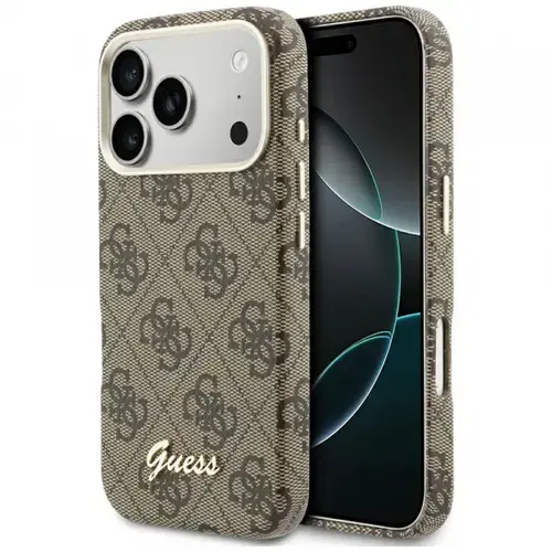 Husa MagSafe pentru Apple iPhone 17 Pro Max, Guess, 4G Script Logo, Maro