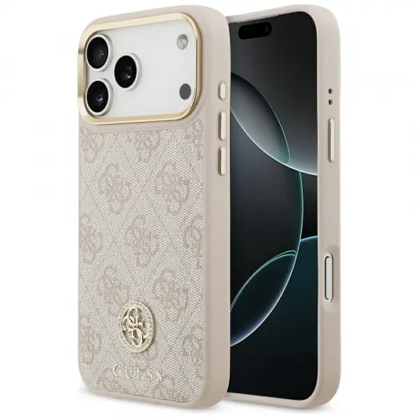 Husa MagSafe pentru Apple iPhone 17 Pro Max, Guess, 4G Strass Logo, Roz